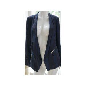 Womens Zara Jacket Size Small Blazer Open Front Satin Navy Pinstripe